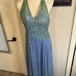 Je Matsdi silk beaded sequin Halter gown